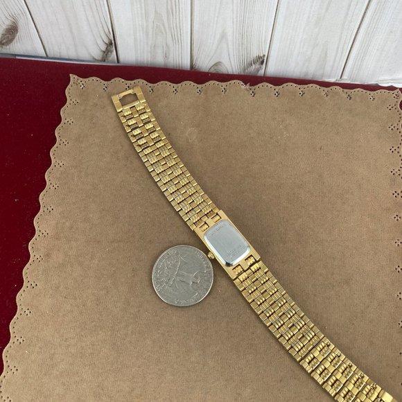 Vintage Bulova Diamond Tank Style Watch Gold over Stainless Steel Link Bracelet main image 5